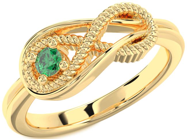 Emerald Gold Infinity Knot Round Promise Ring
