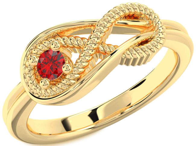 Ruby Gold Infinity Knot Round Promise Ring