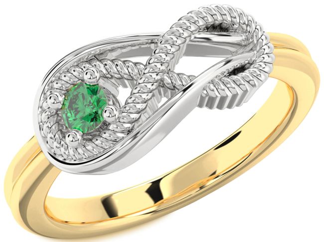Emerald Gold Silver Infinity Knot Round Promise Ring