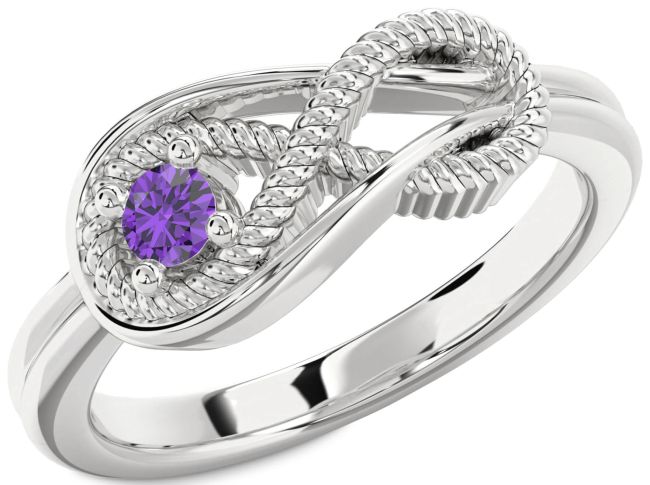 Amethyst Silver Infinity Knot Round Promise Ring