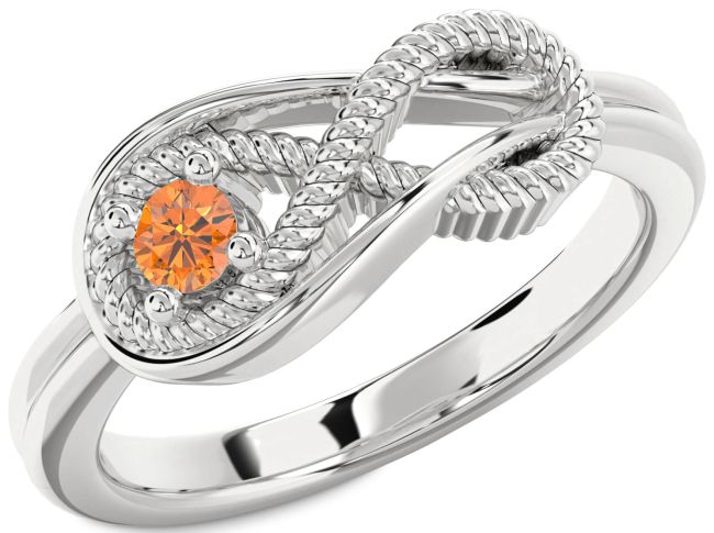 Citrine Silver Infinity Knot Round Promise Ring
