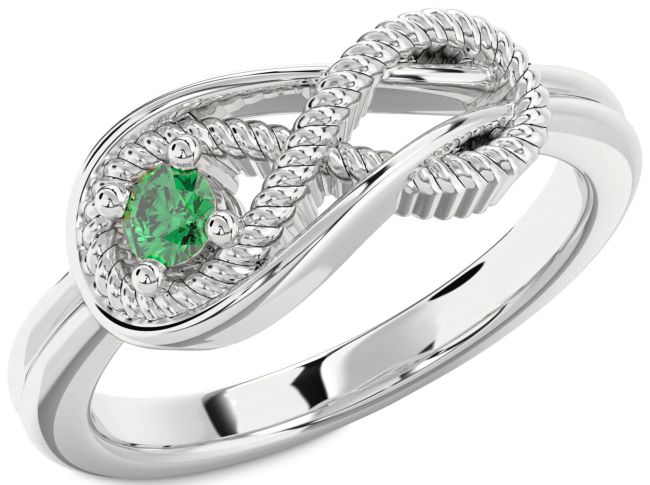 Emerald Silver Infinity Knot Round Promise Ring