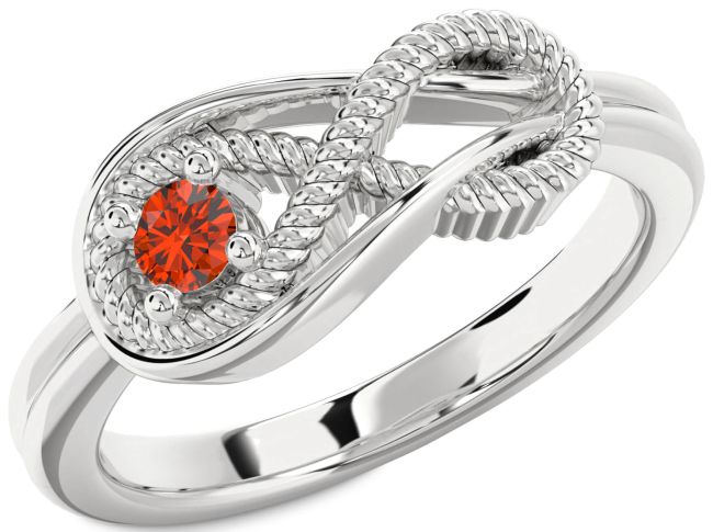 Fire Opal Silver Infinity Knot Round Promise Ring