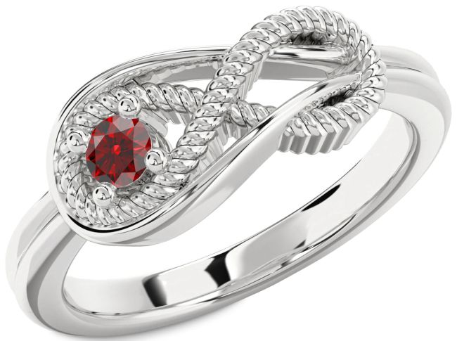 Garnet Silver Infinity Knot Round Promise Ring