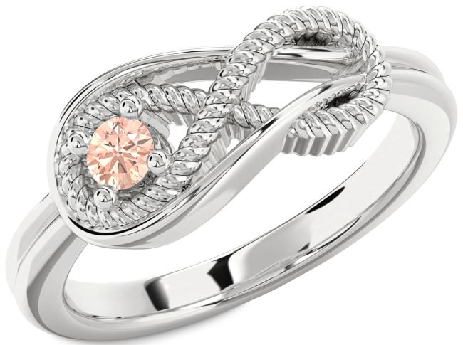Morganite Silver Infinity Knot Round Promise Ring