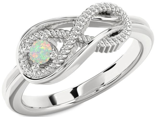 Opal Silver Infinity Knot Round Promise Ring