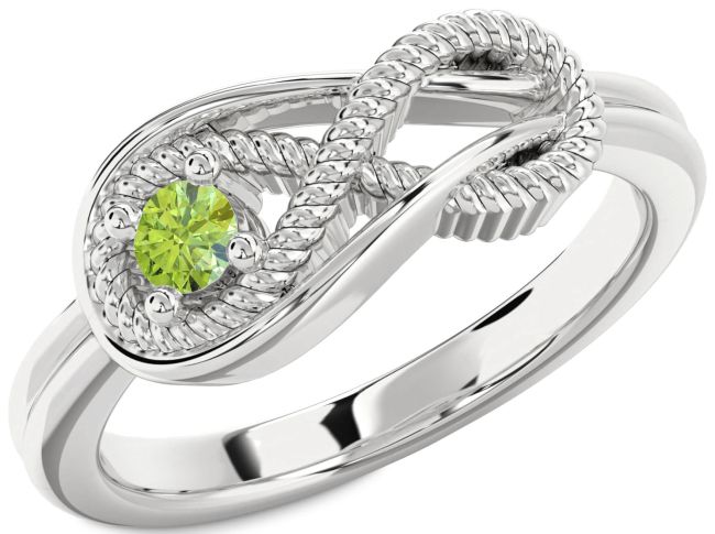 Peridot Silver Infinity Knot Round Promise Ring