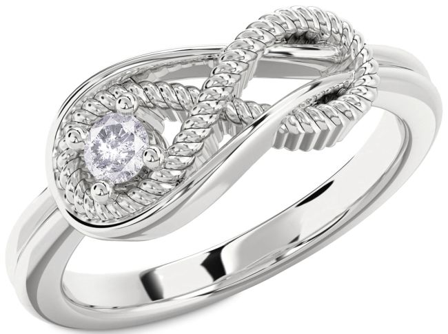Salt & Pepper Diamond Silver Infinity Knot Round Promise Ring