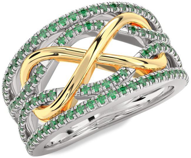 Emerald Gold Silver Infinity Ring