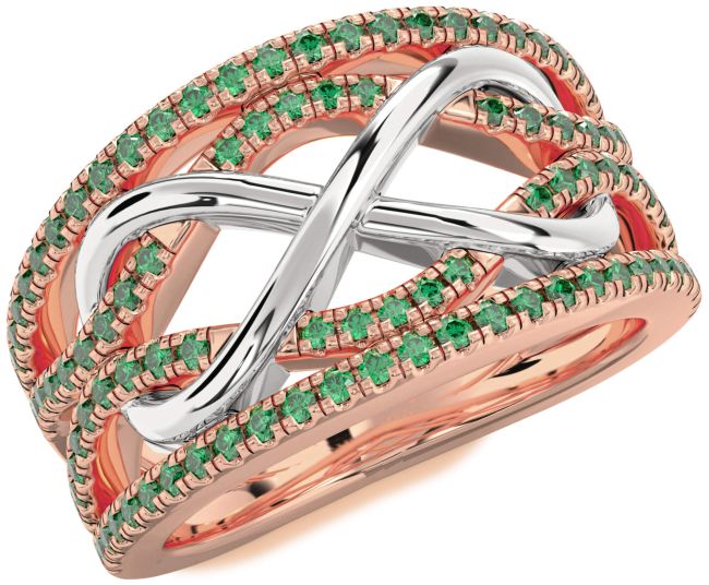 Emerald Rose Gold Silver Infinity Ring