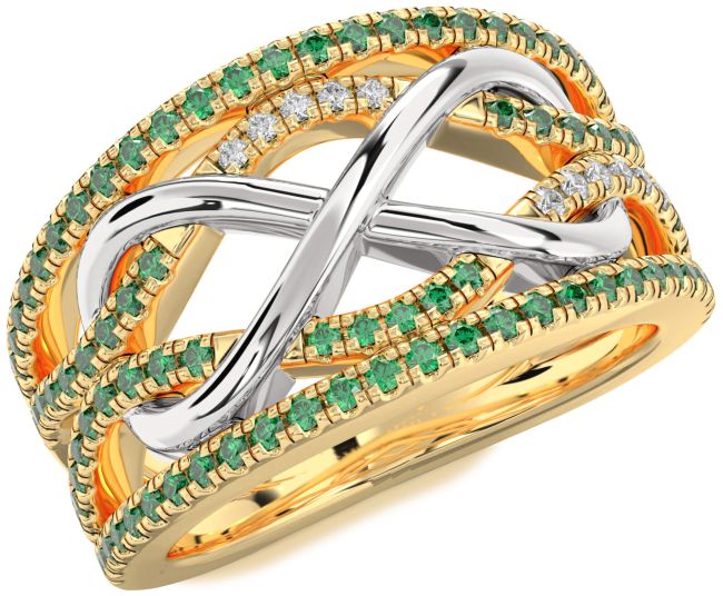 Emerald Gold Silver Infinity Ring