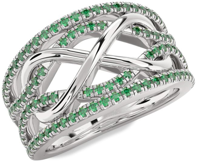 Emerald Silver Infinity Ring