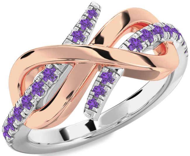 Amethyst Platinum & Rose Gold Infinity Round Ring