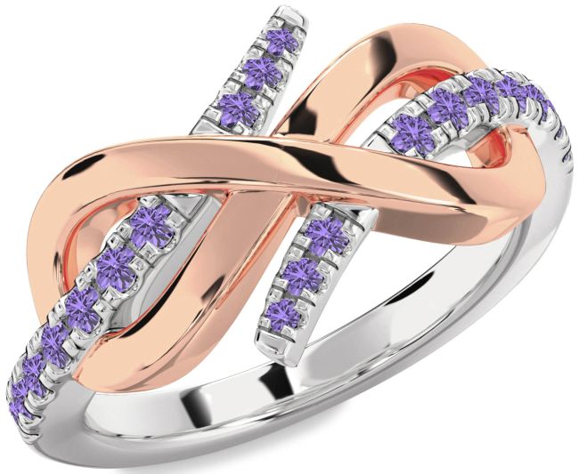 Alexandrite Rose Gold Silver Infinity Round Ring