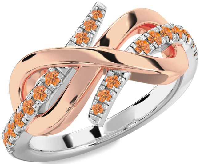 Citrine Rose Gold Silver Infinity Round Ring