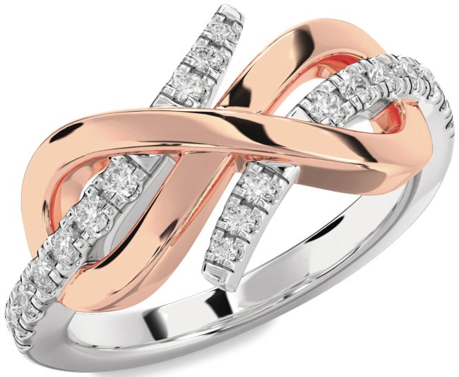 Diamond Silver & 10K Rose Gold Infinity Round Ring