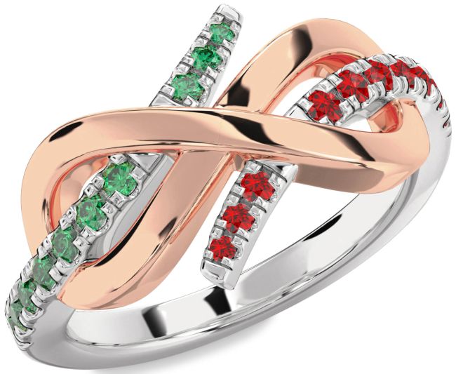 Emerald & Ruby Rose Gold Silver Infinity Round Promise Ring