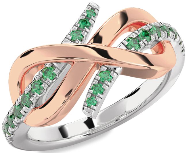 Emerald White Rose Gold Infinity Round Ring