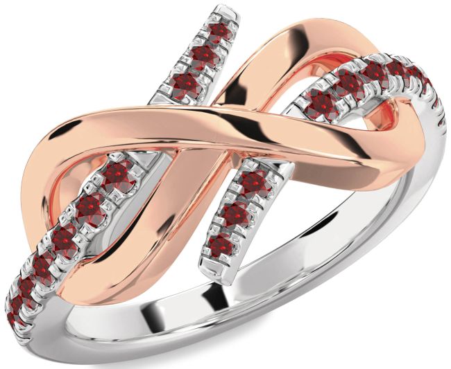Garnet Platinum & Rose Gold Infinity Round Ring