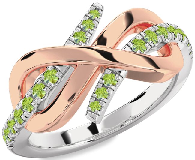Peridot Rose Gold Silver Infinity Round Ring