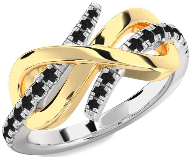 Black Diamond Platinum & Yellow Gold Infinity Round Ring