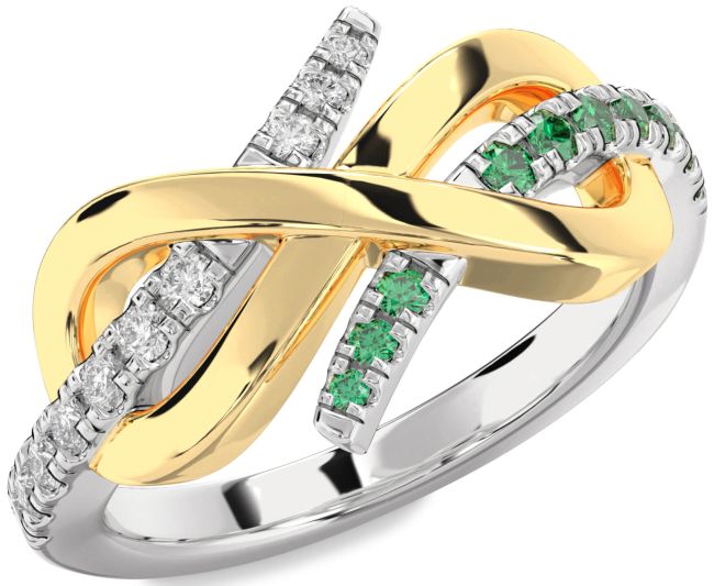 Emerald & Diamond Gold Silver Infinity Round Promise Ring