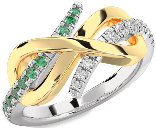 Diamond & Emerald Gold Silver Infinity Round Promise Ring