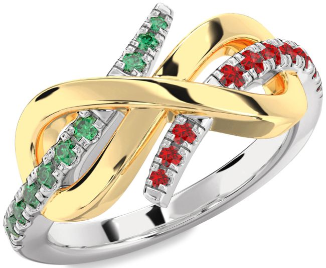 Emerald & Ruby Gold Silver Infinity Round Promise Ring