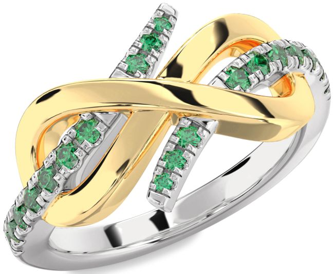 Emerald Gold Silver Infinity Round Ring