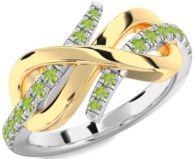 Peridot Gold Silver Infinity Round Ring