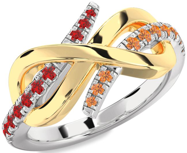 Ruby & Citrine Gold Silver Infinity Round Promise Ring