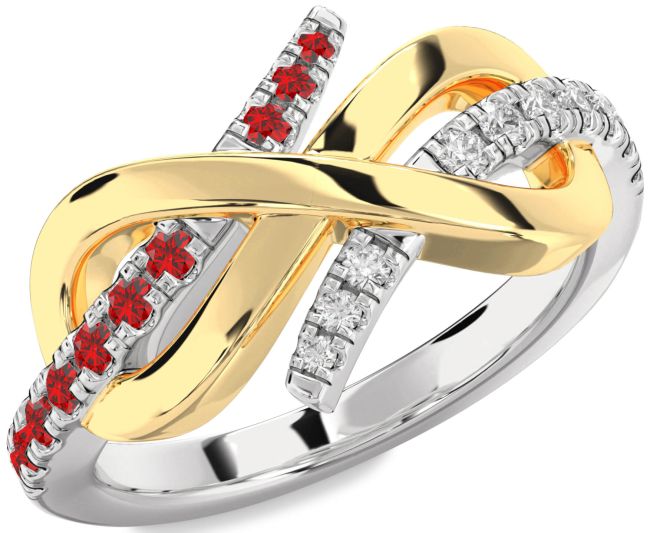 Diamond & Ruby Gold Silver Infinity Round Promise Ring