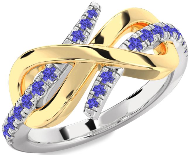 Tanzanite Gold Silver Infinity Round Ring