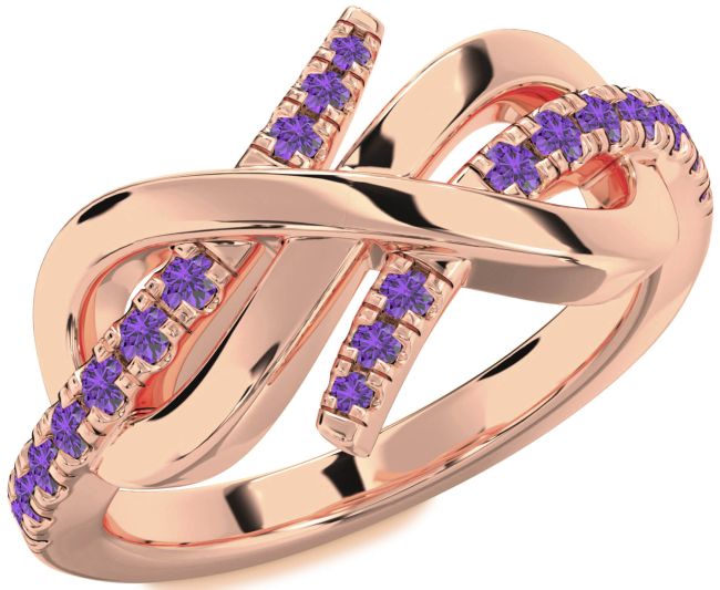 Amethyst Rose Gold Silver Infinity Round Ring