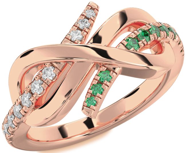 Emerald & Diamond Rose Gold Infinity Round Promise Ring