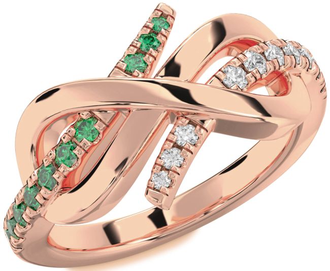 Diamond & Emerald Rose Gold Infinity Round Promise Ring