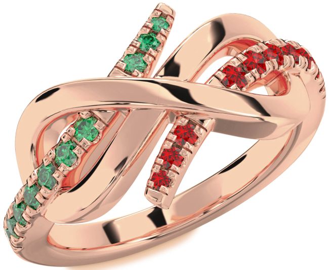 Emerald & Ruby Rose Gold Infinity Round Promise Ring