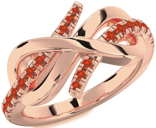 Fire Opal Rose Gold Silver Infinity Round Ring