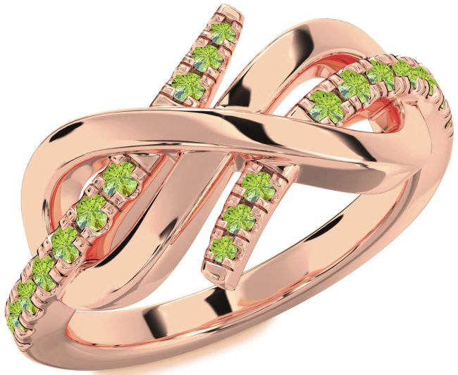 Peridot Rose Gold Silver Infinity Round Ring