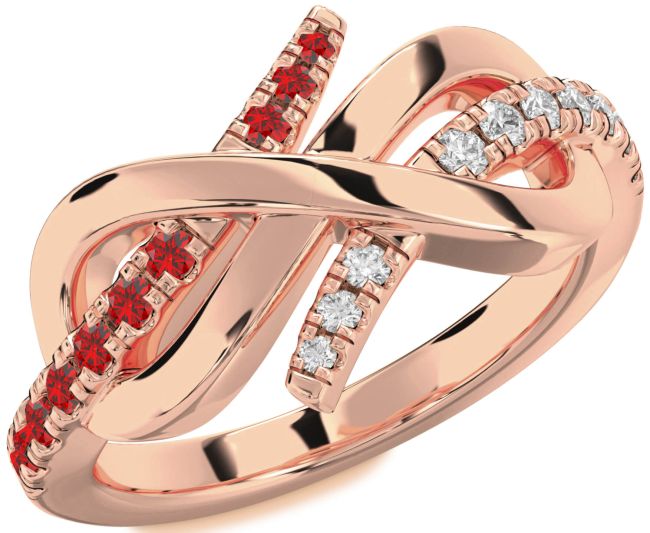 Diamond & Ruby Rose Gold Infinity Round Promise Ring
