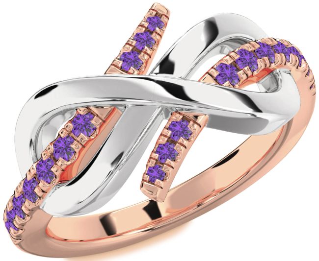 Amethyst Rose Gold Silver Infinity Round Ring