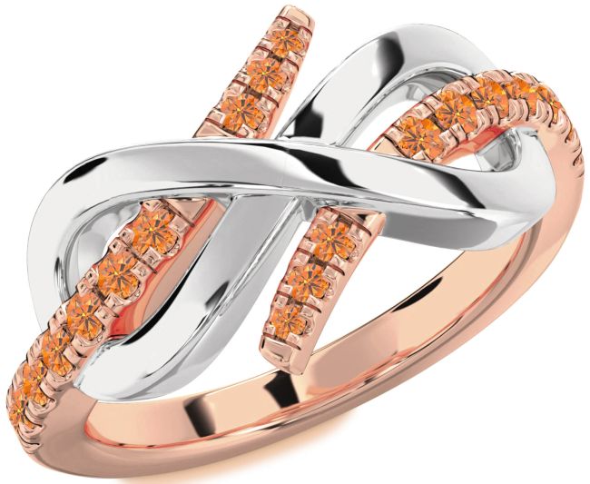 Citrine Rose Gold Silver Infinity Round Ring