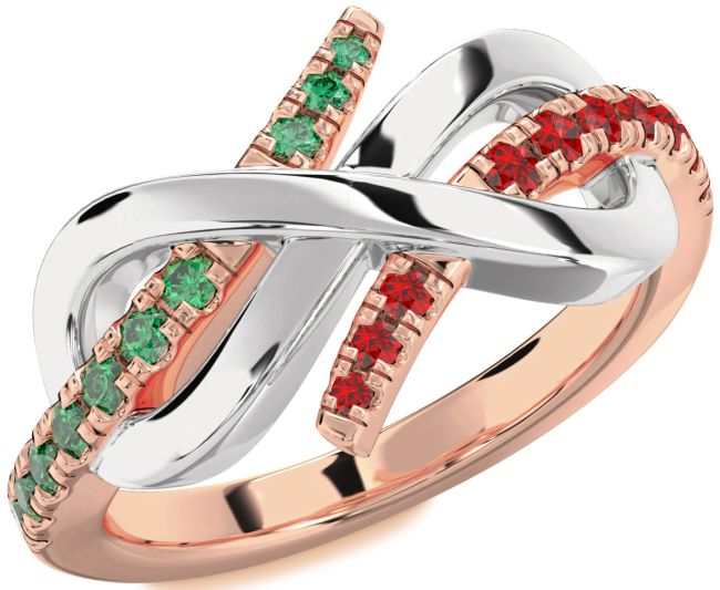 Emerald & Ruby Rose Gold Silver Infinity Round Promise Ring