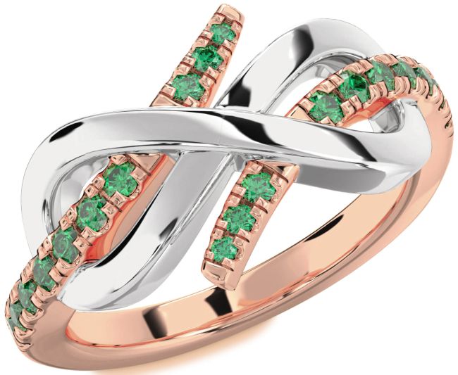 Emerald White Rose Gold Infinity Round Ring
