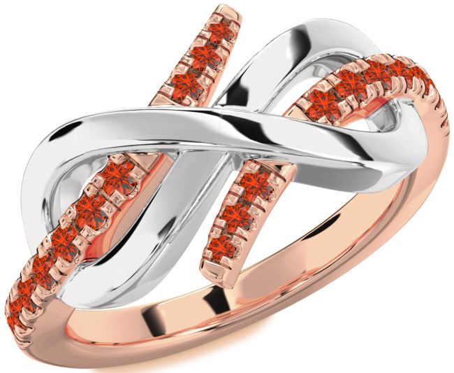 Fire Opal Rose Gold Silver Infinity Round Ring