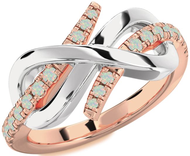 Opal White Rose Gold Infinity Round Ring