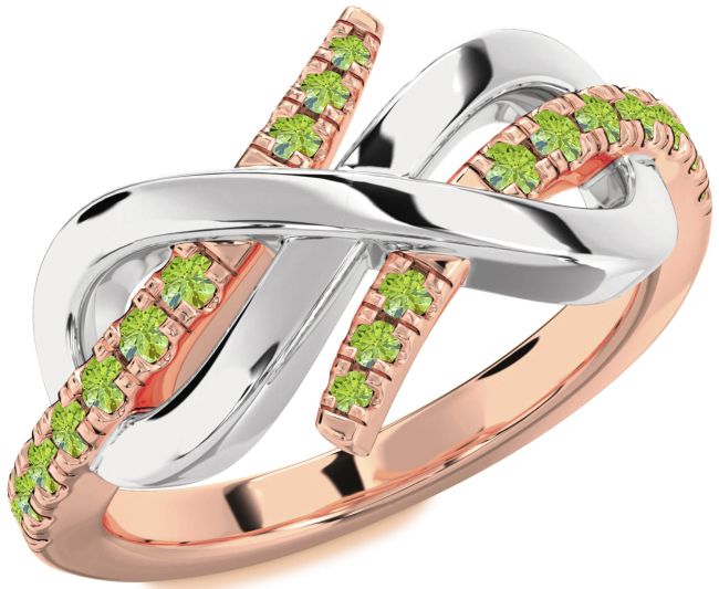 Peridot Rose Gold Silver Infinity Round Ring