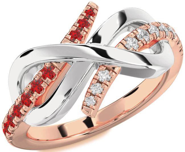 Diamond & Ruby Rose Gold Silver Infinity Round Promise Ring