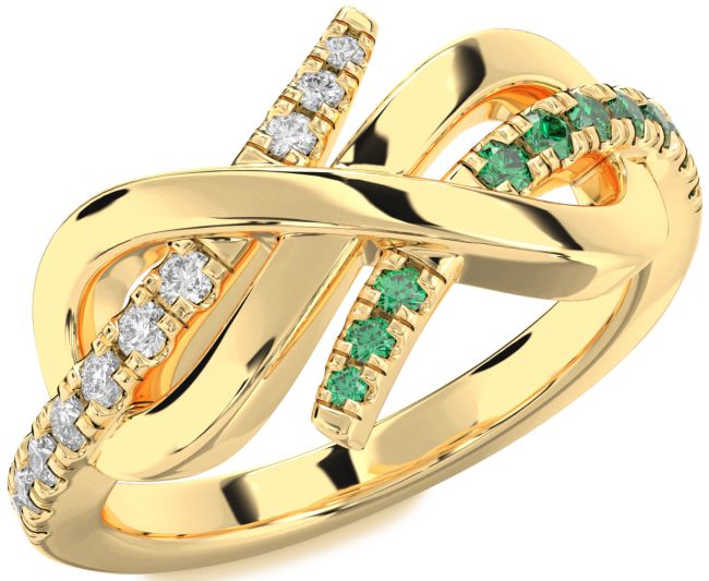 Emerald & Diamond Gold Infinity Round Promise Ring