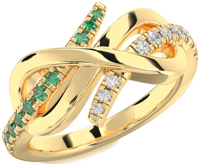 Diamond & Emerald Gold Silver Infinity Round Promise Ring